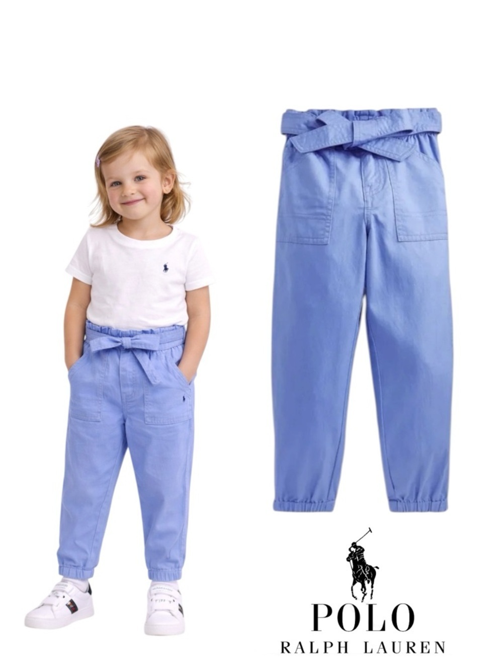 POLO RALPH LAUREN Girls Blue Belted Cargo Jogger Pants NWT Sizes 5 6